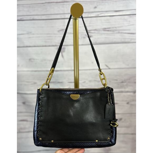 Coach Handbags - Coach Dreamer Shoulder Bag Black Blue Metallic Whipstitch Rivets Leather Purse